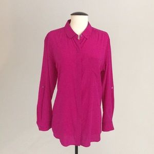DKNY fuscia silk button down blouse, sz medium